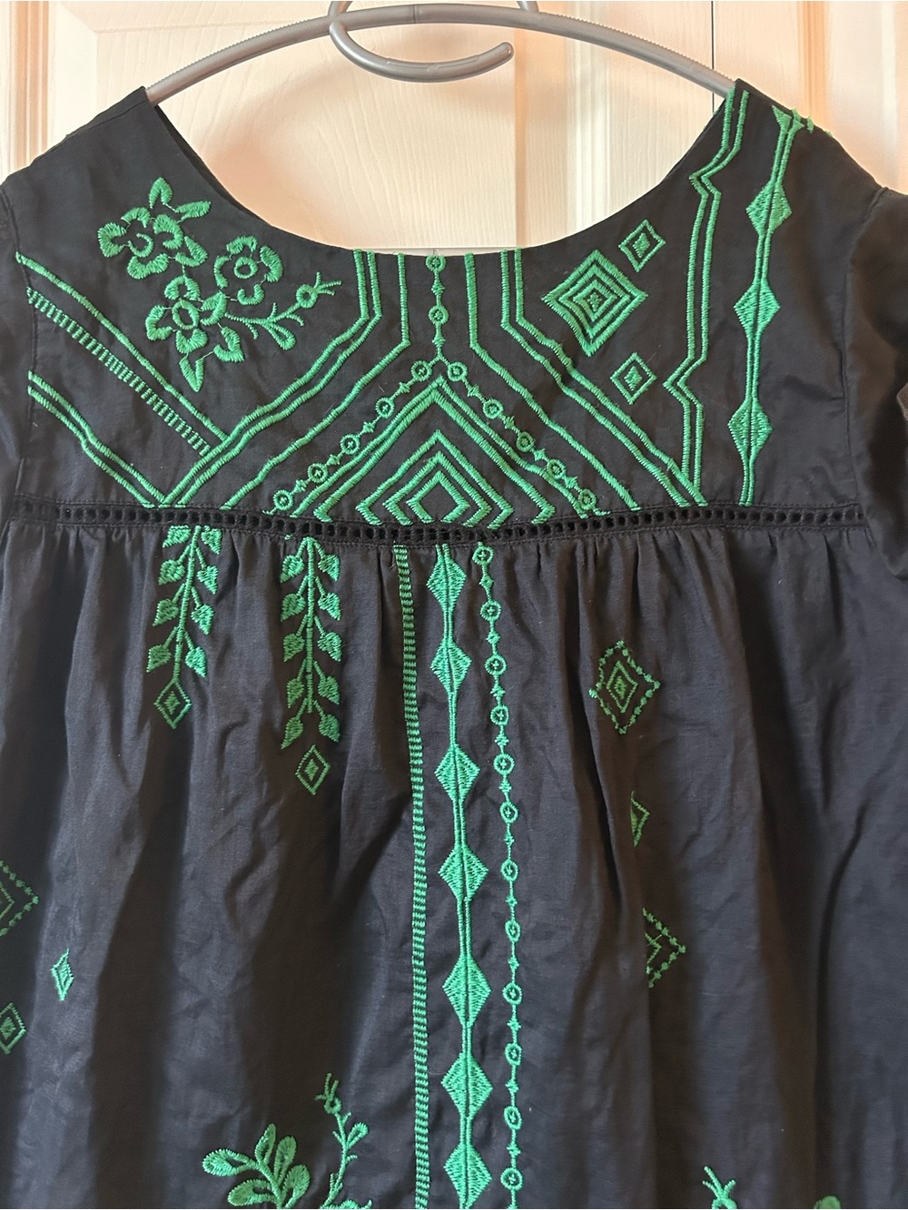 Johnny Was Willow Petal Sleeve Black Mini TunicDress with Green Embroidery - Picture 5 of 11